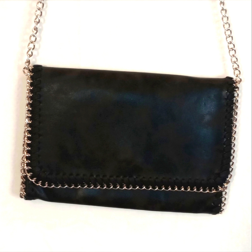 Chelsea28 Black Crossbody Metallic Chain Strap Bag Purse